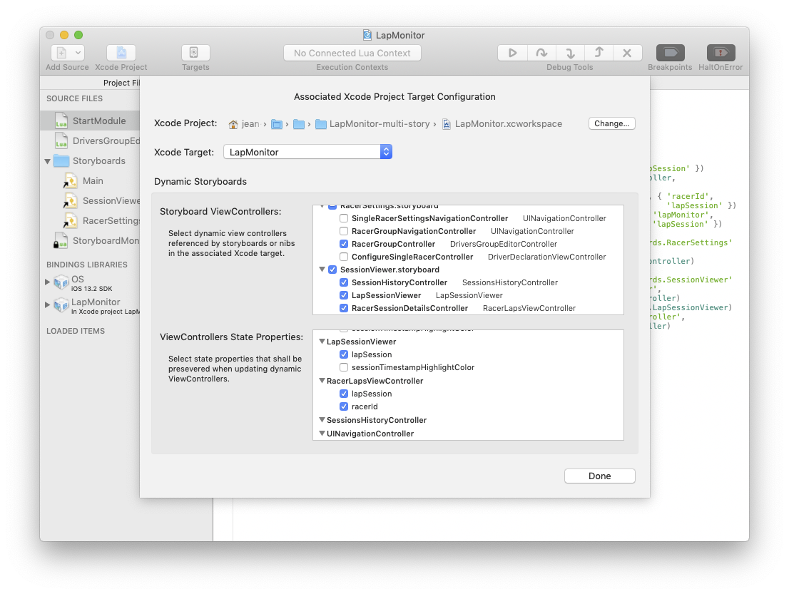 Associated Xcode project storyboards configuration update