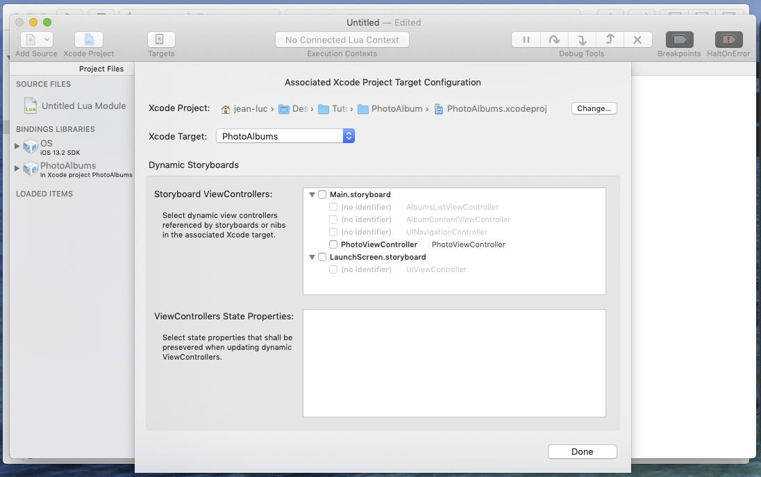 Bounces associated Xcode project configuration